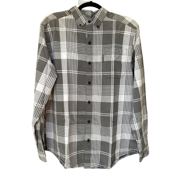COLUMBIA Sportswear men’s long sleeve button up shirt size M gray stripe plaid - Picture 1 of 7